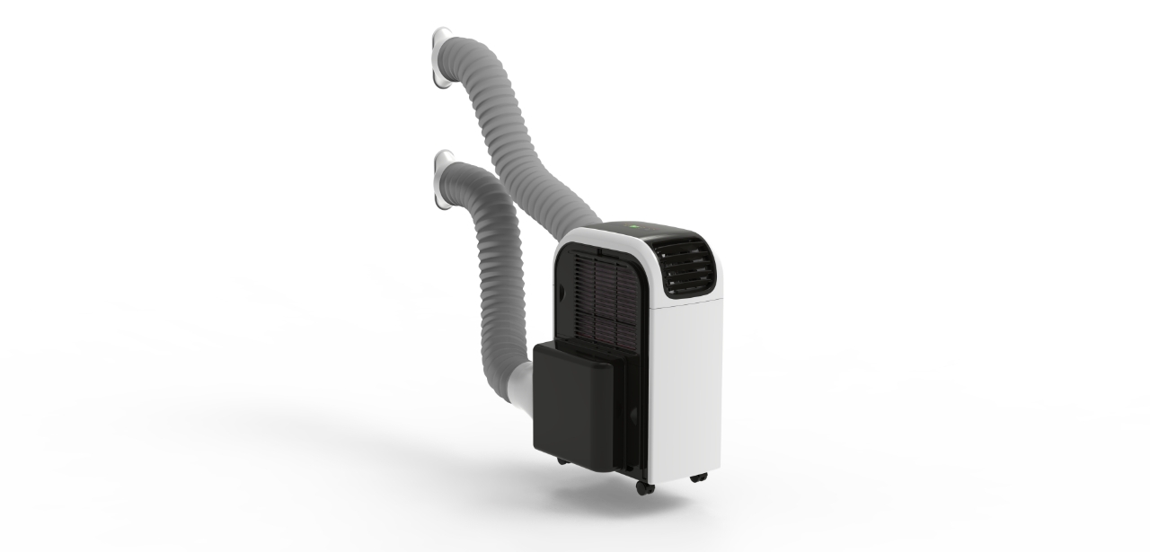 Single-hose portable air conditioner, side view
