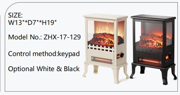 Mini dual-color electric fireplace in white and black, 13x7x19 inch
