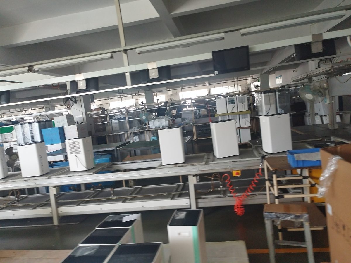 Finished products moving along an assembly line in a Chinese factory